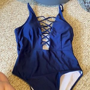Navy one piece bathing suit
